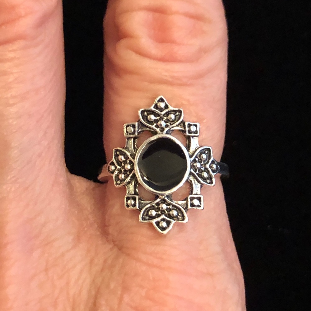 Silver Tone and Black Ring